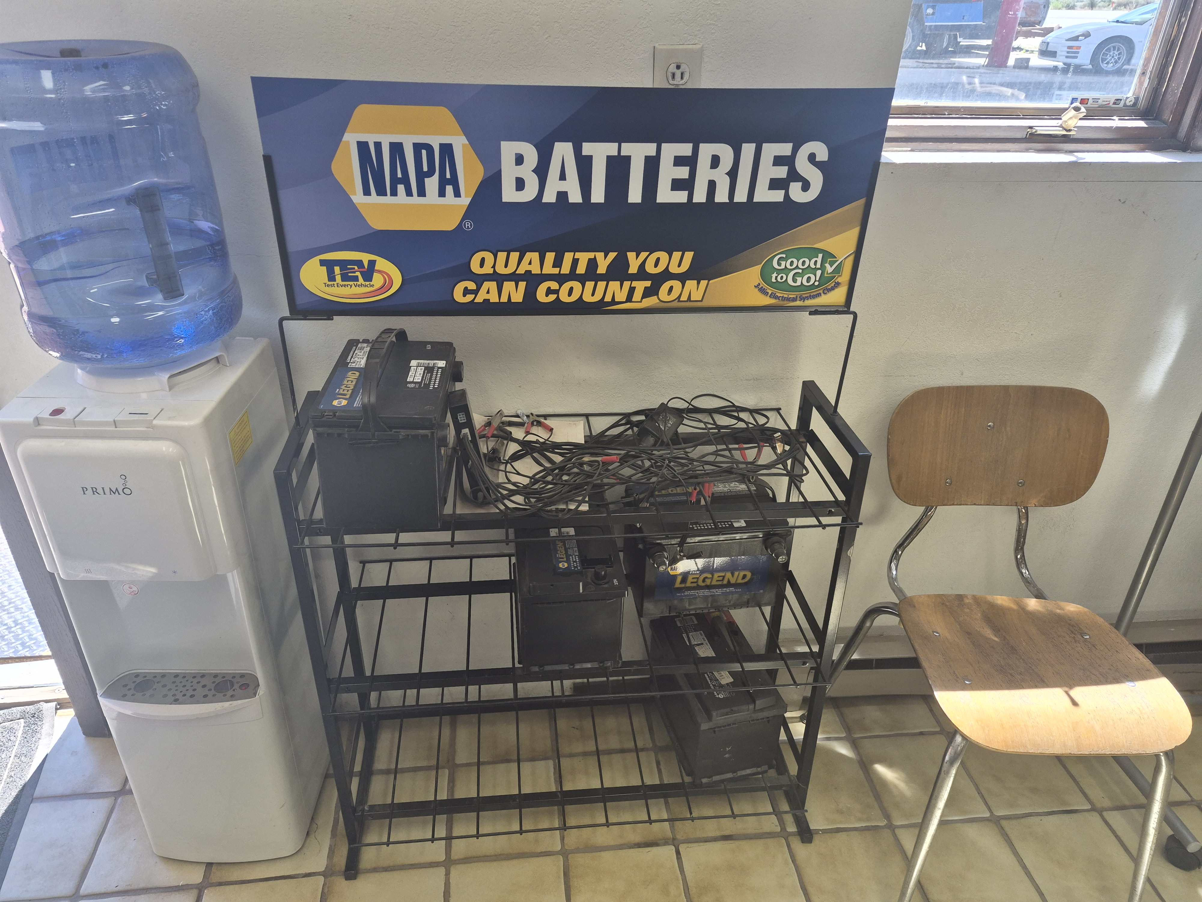 NAPA Batteries display inside Trujillo's Tire Services